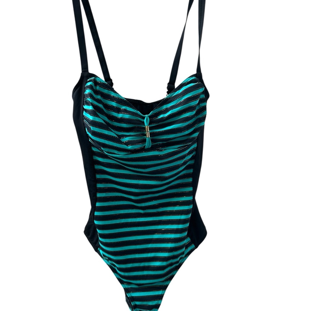 Prima Donna Black and Green Striped One Piece Swimsuit Small D Cup